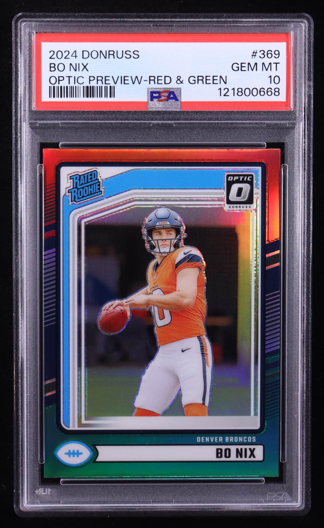 Bo Nix 2024 Donruss Optic Rated Rookies Preview Red and Green #369 RC (PSA 10) at PristineAuction.com Bo Nix 2024 Donruss Optic Rated Rookies Preview Red and Green #369 RC (PSA 10) at PristineAuction.com