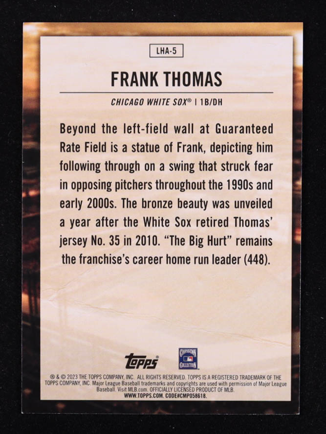 Frank Thomas 2023 Topps Legendary Home Field Advantage #LHA5 at PristineAuction.com Frank Thomas 2023 Topps Legendary Home Field Advantage #LHA5 at PristineAuction.com