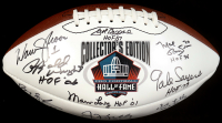 Hall of Fame Logo White Panel Football Signed by (14) with Jim Brown, Barry Sanders, Warren Moon, Jim Kelly with Multiple Career Stat Inscriptions (JSA) at PristineAuction.com