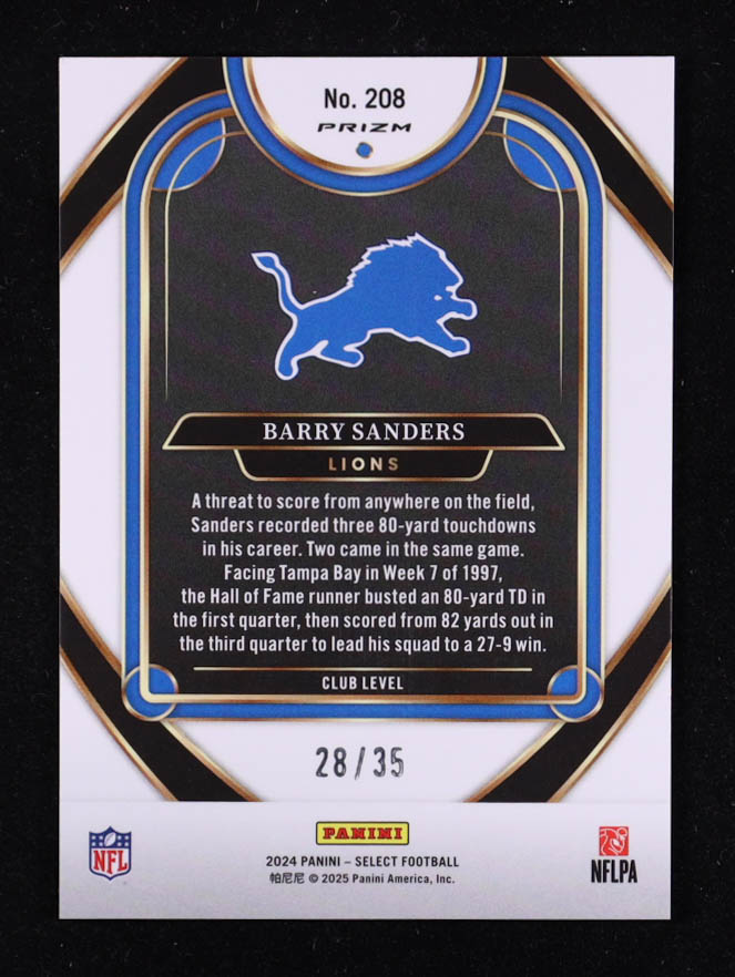 Barry Sanders 2024 Select Prizm White #208 #28/35 at PristineAuction.com Barry Sanders 2024 Select Prizm White #208 #28/35 at PristineAuction.com