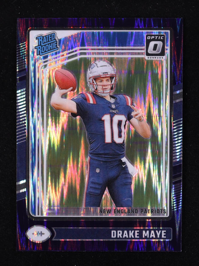 Drake Maye 2024 Donruss Optic Purple Shock #229 RR RC at PristineAuction.com Drake Maye 2024 Donruss Optic Purple Shock #229 RR RC at PristineAuction.com