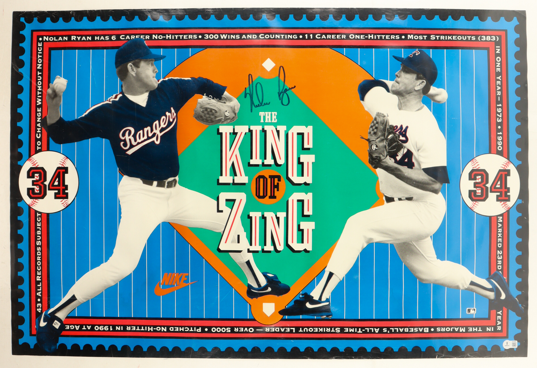 Nolan Ryan Signed King of Zing 24" x 36" Nike Print (Beckett) at PristineAuction.com Nolan Ryan Signed King of Zing 24" x 36" Nike Print (Beckett) at PristineAuction.com