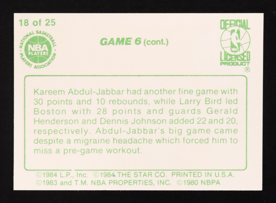 Kareem Abdul-Jabbar 1984 Star Celtics Champs #18 at PristineAuction.com Kareem Abdul-Jabbar 1984 Star Celtics Champs #18 at PristineAuction.com