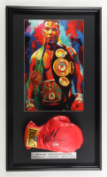 Mike Tyson Signed Custom Framed Everlast Boxing Glove Display with Art Print & Stat Plaque (Tyson & PSA) at PristineAuction.com