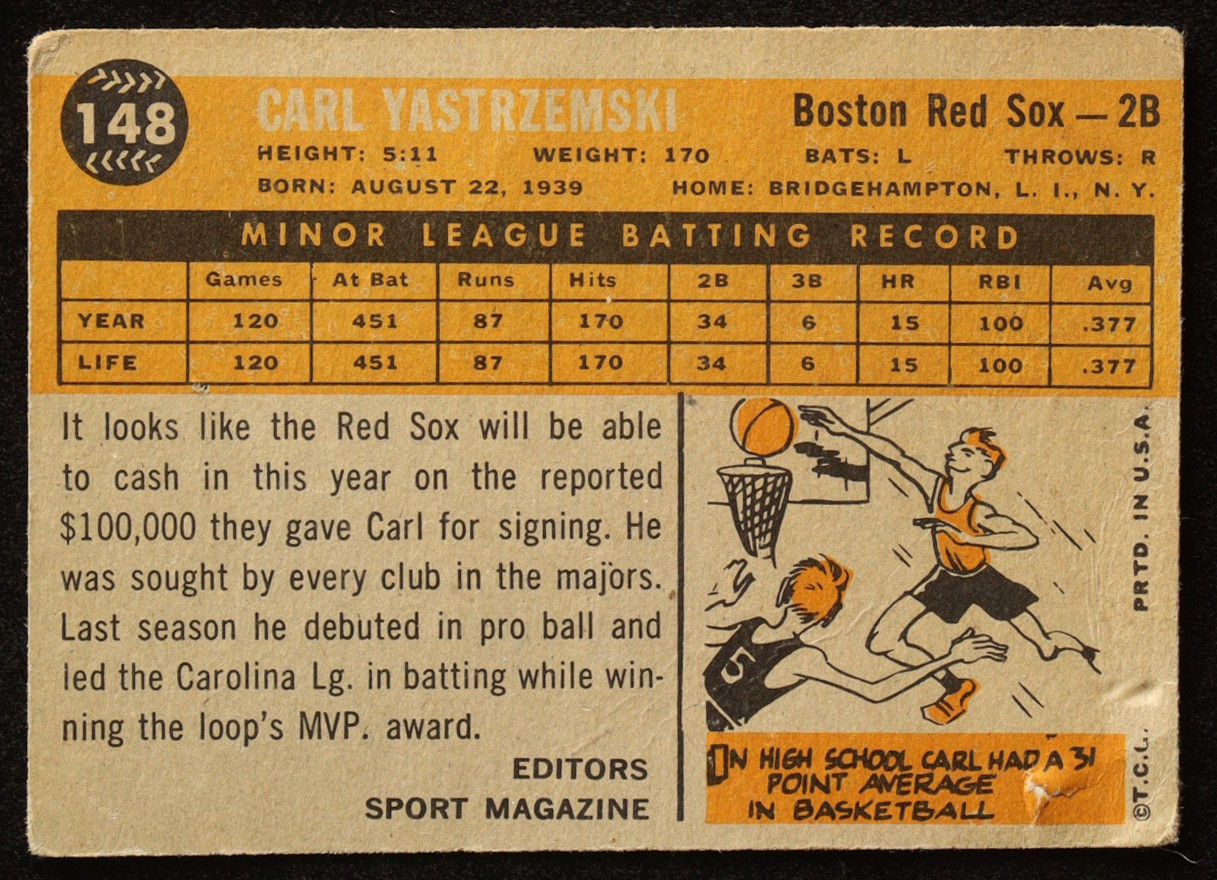 Carl Yastrzemski 1960 Topps #148 RC at PristineAuction.com Carl Yastrzemski 1960 Topps #148 RC at PristineAuction.com