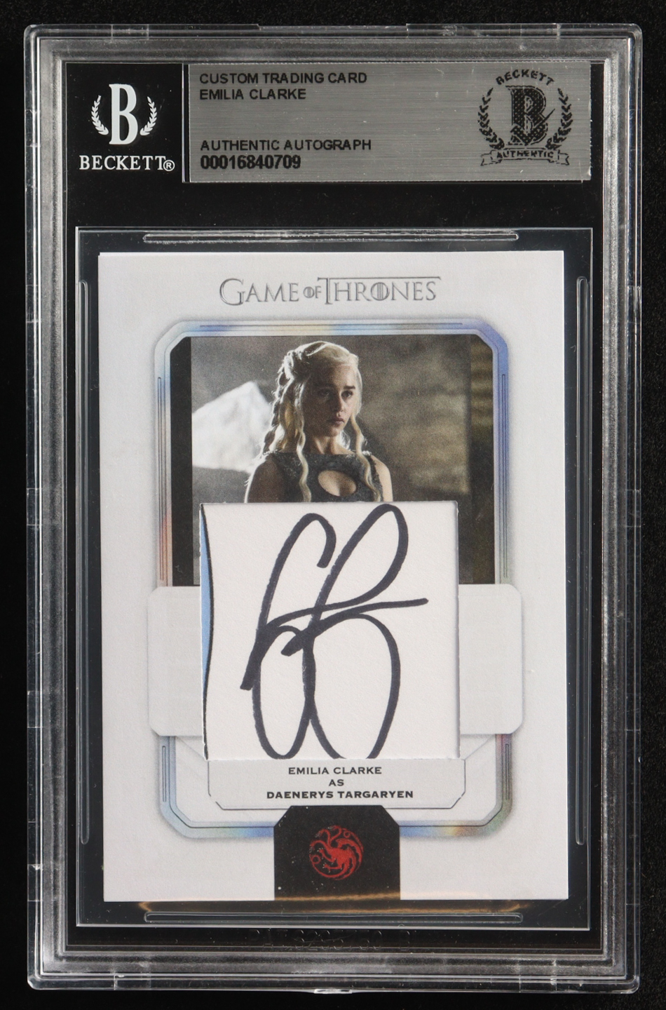 Emilia Clarke Signed Custom Game Of Thrones Trading Card (BGS) at PristineAuction.com Emilia Clarke Signed Custom Game Of Thrones Trading Card (BGS) at PristineAuction.com