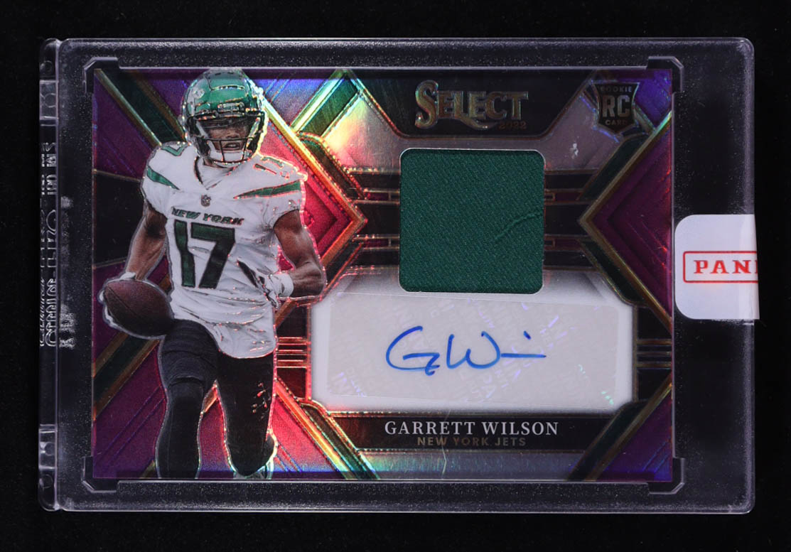 Garrett Wilson 2022 Select Rookie Signature Memorabilia Prizm Purple #7 #06/49 RC at PristineAuction.com Garrett Wilson 2022 Select Rookie Signature Memorabilia Prizm Purple #7 #06/49 RC at PristineAuction.com