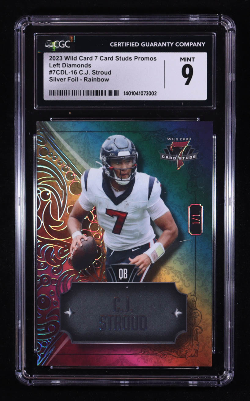 C.J. Stroud 2023 Wild Card 7 Card Studs Left Diamonds Silver Foil Rainbow #7CDL16 #1/1 RC (CGC 9) at PristineAuction.com C.J. Stroud 2023 Wild Card 7 Card Studs Left Diamonds Silver Foil Rainbow #7CDL16 #1/1 RC (CGC 9) at PristineAuction.com