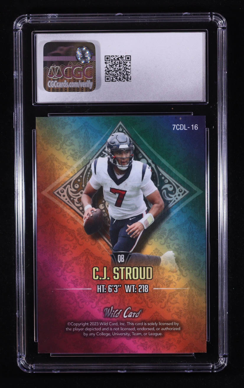 C.J. Stroud 2023 Wild Card 7 Card Studs Left Diamonds Silver Foil Rainbow #7CDL16 #1/1 RC (CGC 9) at PristineAuction.com C.J. Stroud 2023 Wild Card 7 Card Studs Left Diamonds Silver Foil Rainbow #7CDL16 #1/1 RC (CGC 9) at PristineAuction.com