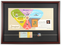 1965 Disneyland USA Custom Framed Vintage On-Site Park Map Display with A-D Vintage Ticket Book & Mickey Mouse Pin at PristineAuction.com