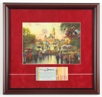 Disneyland "50th Anniversary" Custom Framed Kinkade Art Print Display with Vintage A to E Attraction Ticket Book at PristineAuction.com