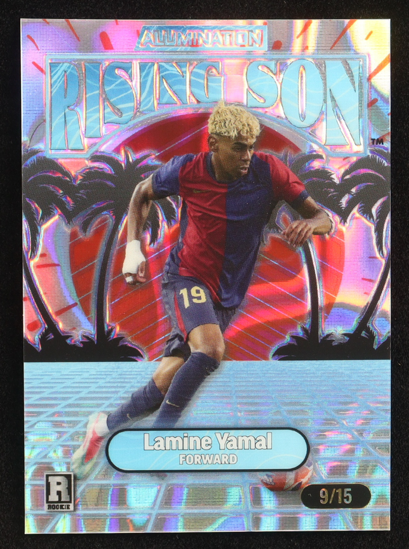 Lamine Yamal 2024 Wild Card Alumination Rising Son Blue Lava #ARS-LY3 #09/15 RC at PristineAuction.com Lamine Yamal 2024 Wild Card Alumination Rising Son Blue Lava #ARS-LY3 #09/15 RC at PristineAuction.com