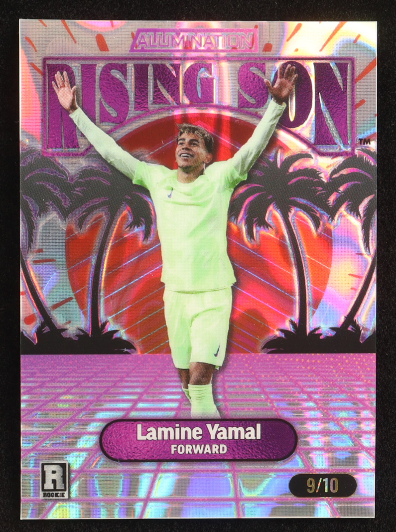 Lamine Yamal 2024 Wild Card Alumination Rising Son Purple Lava #ARS-LY1 #09/10 RC at PristineAuction.com Lamine Yamal 2024 Wild Card Alumination Rising Son Purple Lava #ARS-LY1 #09/10 RC at PristineAuction.com