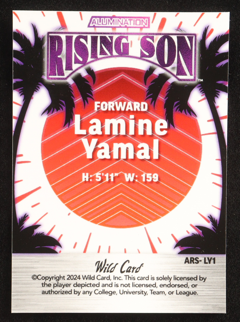 Lamine Yamal 2024 Wild Card Alumination Rising Son Purple Lava #ARS-LY1 #09/10 RC at PristineAuction.com Lamine Yamal 2024 Wild Card Alumination Rising Son Purple Lava #ARS-LY1 #09/10 RC at PristineAuction.com