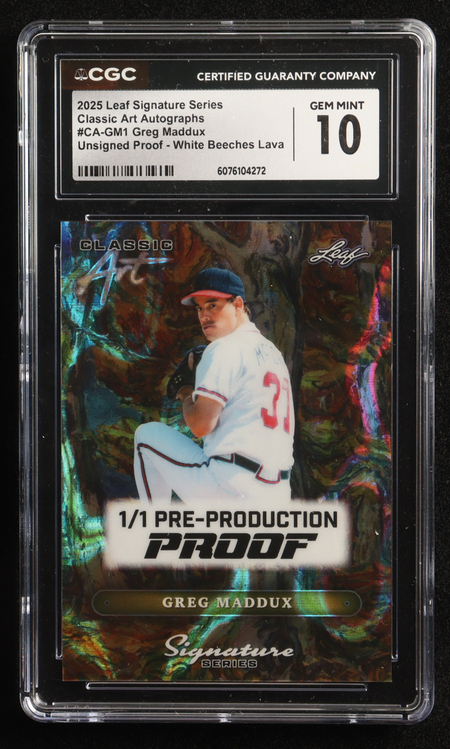 Greg Maddux 2025 Leaf Signature Series Classic Art Autographs Unsigned Proof White Beeches Lava #CAGM1 #1/1 (CGC 10) at PristineAuction.com Greg Maddux 2025 Leaf Signature Series Classic Art Autographs Unsigned Proof White Beeches Lava #CAGM1 #1/1 (CGC 10) at PristineAuction.com