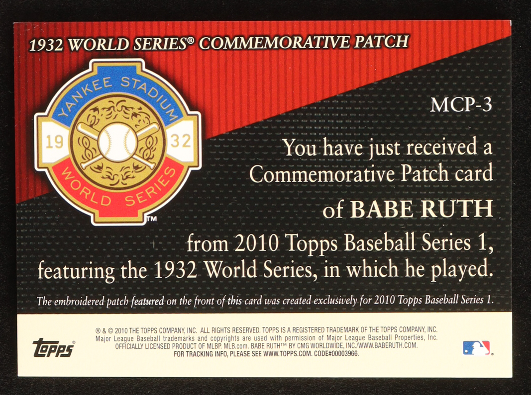Babe Ruth 2010 Topps Commemorative Patch #MCP3 at PristineAuction.com Babe Ruth 2010 Topps Commemorative Patch #MCP3 at PristineAuction.com