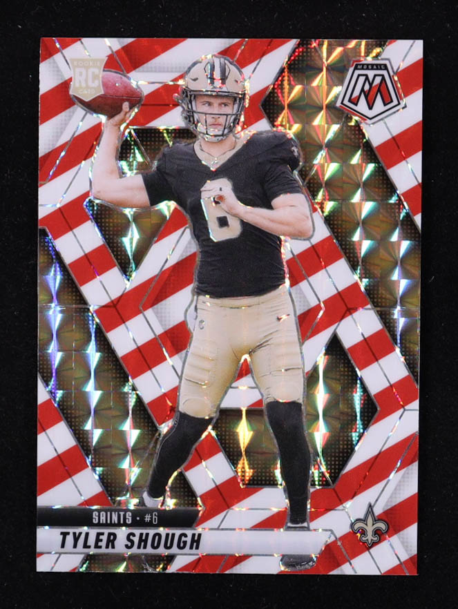 Tyler Shough 2025 Panini Mosaic Mosaic Red and White Stripe #312 RC at PristineAuction.com Tyler Shough 2025 Panini Mosaic Mosaic Red and White Stripe #312 RC at PristineAuction.com