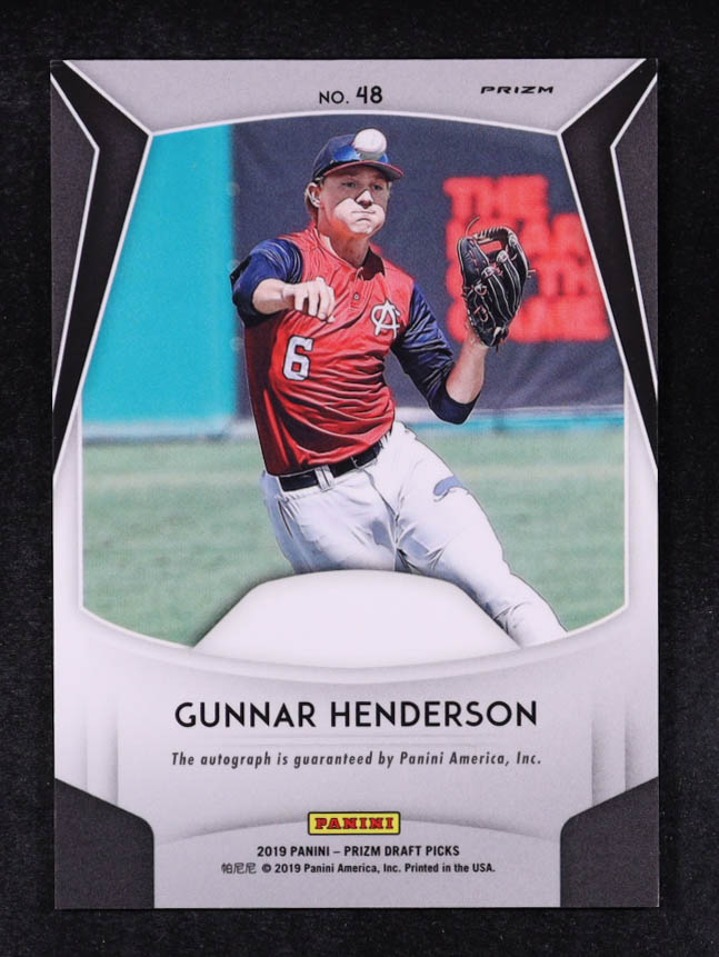 Gunnar Henderson 2019 Panini Prizm Draft Picks Autographs Prizms Green #48 RC at PristineAuction.com Gunnar Henderson 2019 Panini Prizm Draft Picks Autographs Prizms Green #48 RC at PristineAuction.com