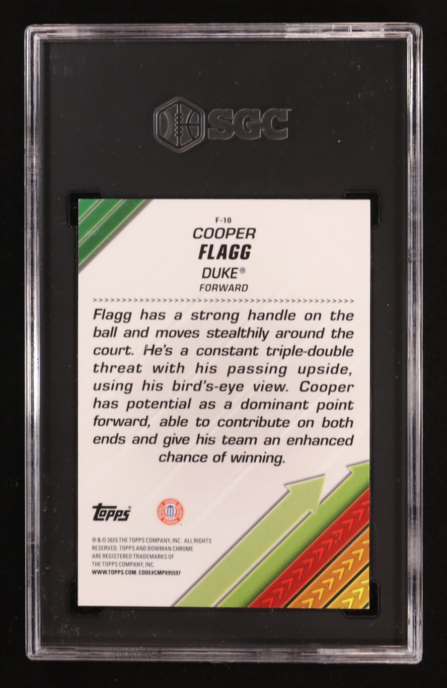 Cooper Flagg 2024-25 Bowman Chrome University Facilitators #F10 RC (SGC 10) at PristineAuction.com Cooper Flagg 2024-25 Bowman Chrome University Facilitators #F10 RC (SGC 10) at PristineAuction.com