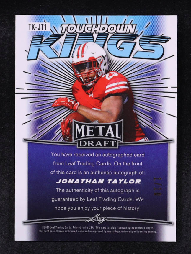 Jonathan Taylor 2020 Leaf Metal Draft Touchdown Kings Purple Mojo #TKJT1 #1/10 RC at PristineAuction.com Jonathan Taylor 2020 Leaf Metal Draft Touchdown Kings Purple Mojo #TKJT1 #1/10 RC at PristineAuction.com