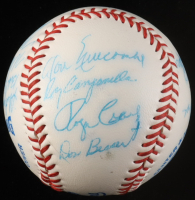 Dodgers Logo Baseball Hand-Signed by (17) with Sandy Koufax, PeeWee Reese, Carl Furillo, Sandy Amaros (JSA) at PristineAuction.com