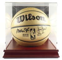 Larry Bird & Magic Johnson Signed NBA Gold Edition Basketball With Display Case (PSA & Beckett) at PristineAuction.com