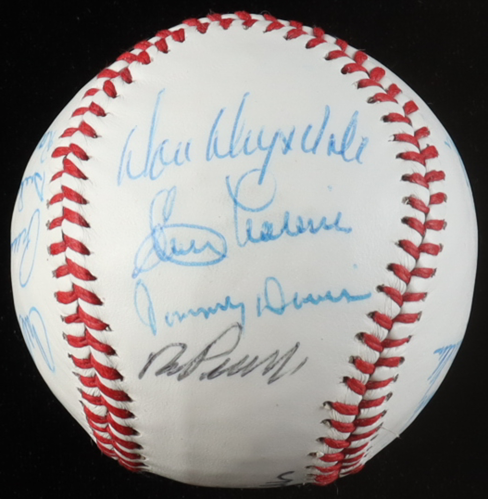 White Leather Baseball Hand-Signed by (15) with Duke Snider, Don Drysdale, Ralph Branca, Ken McMullen (JSA) at PristineAuction.com White Leather Baseball Hand-Signed by (15) with Duke Snider, Don Drysdale, Ralph Branca, Ken McMullen (JSA) at PristineAuction.com