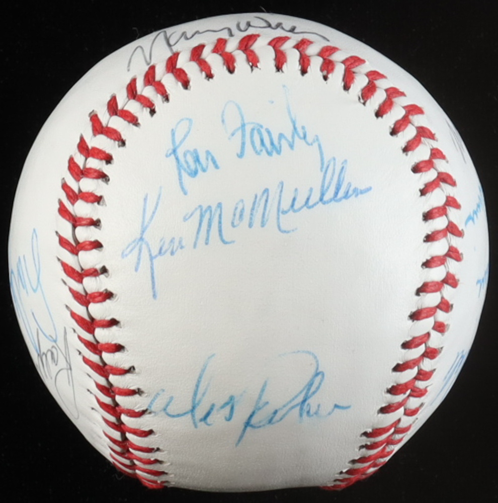 White Leather Baseball Hand-Signed by (15) with Duke Snider, Don Drysdale, Ralph Branca, Ken McMullen (JSA) at PristineAuction.com White Leather Baseball Hand-Signed by (15) with Duke Snider, Don Drysdale, Ralph Branca, Ken McMullen (JSA) at PristineAuction.com