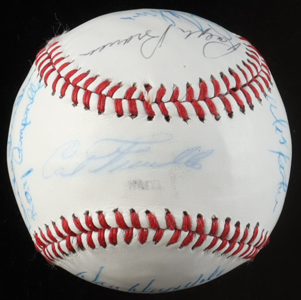 White Leather Baseball Hand-Signed by (15) with Duke Snider, Don Drysdale, Ralph Branca, Ken McMullen (JSA) at PristineAuction.com White Leather Baseball Hand-Signed by (15) with Duke Snider, Don Drysdale, Ralph Branca, Ken McMullen (JSA) at PristineAuction.com