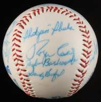 Dodgers Logo Baseball Hand-Signed by (16) with Sandy Koufax, PeeWee Reese, Billy Loes, Dixie Howell (JSA) at PristineAuction.com