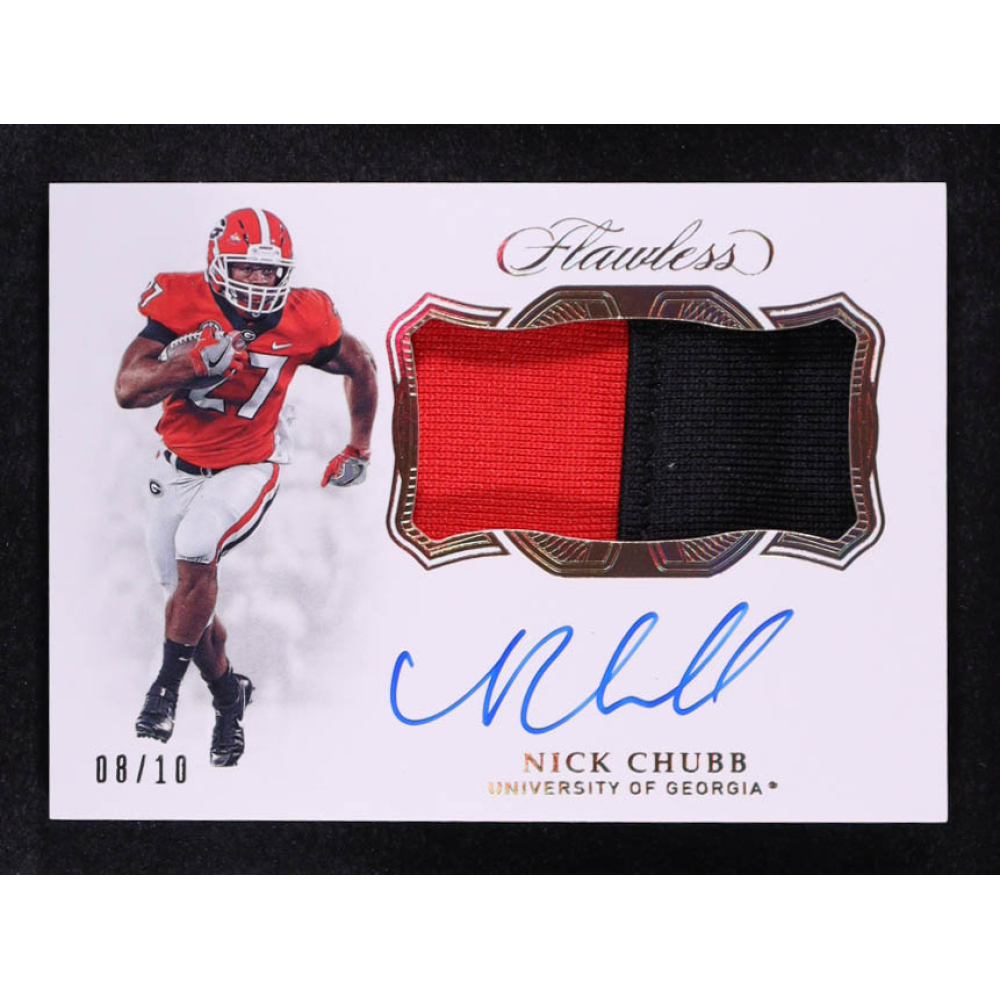 Nick Chubb 2019 Panini Flawless Collegiate Patch Autographs Gold #40 #8/10 at PristineAuction.com