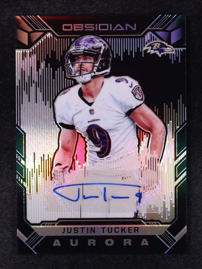 Justin Tucker 2018 Panini Obsidian Aurora Autographs #32 #65/100 at PristineAuction.com Justin Tucker 2018 Panini Obsidian Aurora Autographs #32 #65/100 at PristineAuction.com