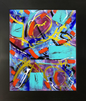 Mark Lewis Original Custom Framed Abstract Painting On Glass (Lewis) at PristineAuction.com
