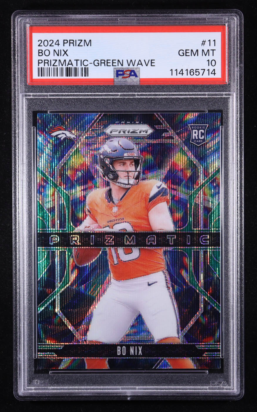 Bo Nix 2024 Panini Prizm Prizmatic Prizms Green Wave #11 RC (PSA 10) at PristineAuction.com Bo Nix 2024 Panini Prizm Prizmatic Prizms Green Wave #11 RC (PSA 10) at PristineAuction.com