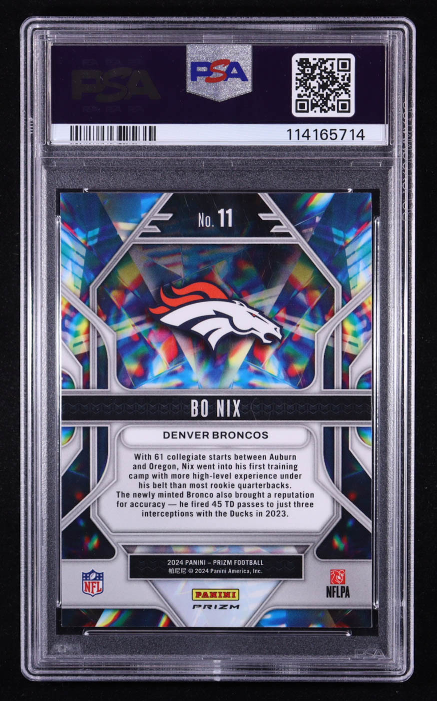 Bo Nix 2024 Panini Prizm Prizmatic Prizms Green Wave #11 RC (PSA 10) at PristineAuction.com Bo Nix 2024 Panini Prizm Prizmatic Prizms Green Wave #11 RC (PSA 10) at PristineAuction.com