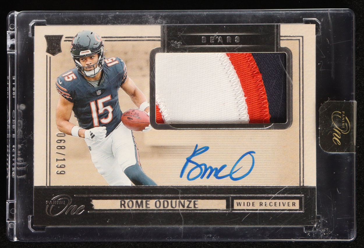 Rome Odunze 2024 Panini One Jersey Autograph #4 #068/199 RC at PristineAuction.com Rome Odunze 2024 Panini One Jersey Autograph #4 #068/199 RC at PristineAuction.com