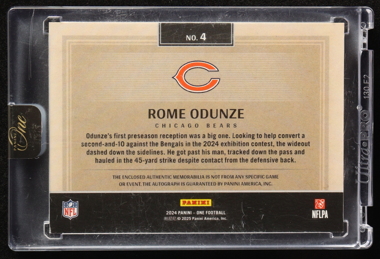 Rome Odunze 2024 Panini One Jersey Autograph #4 #068/199 RC at PristineAuction.com Rome Odunze 2024 Panini One Jersey Autograph #4 #068/199 RC at PristineAuction.com