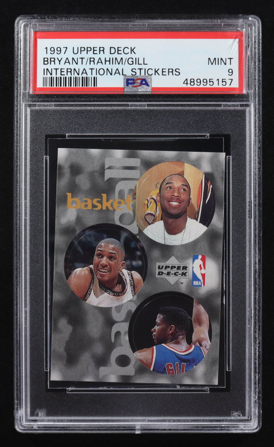 Kobe Bryant / Kendall Gill / Shareef Abdur-Rahim 1997-98 Upper Deck International Italian Stickers #65 #152 #274 (PSA 9) at PristineAuction.com Kobe Bryant / Kendall Gill / Shareef Abdur-Rahim 1997-98 Upper Deck International Italian Stickers #65 #152 #274 (PSA 9) at PristineAuction.com