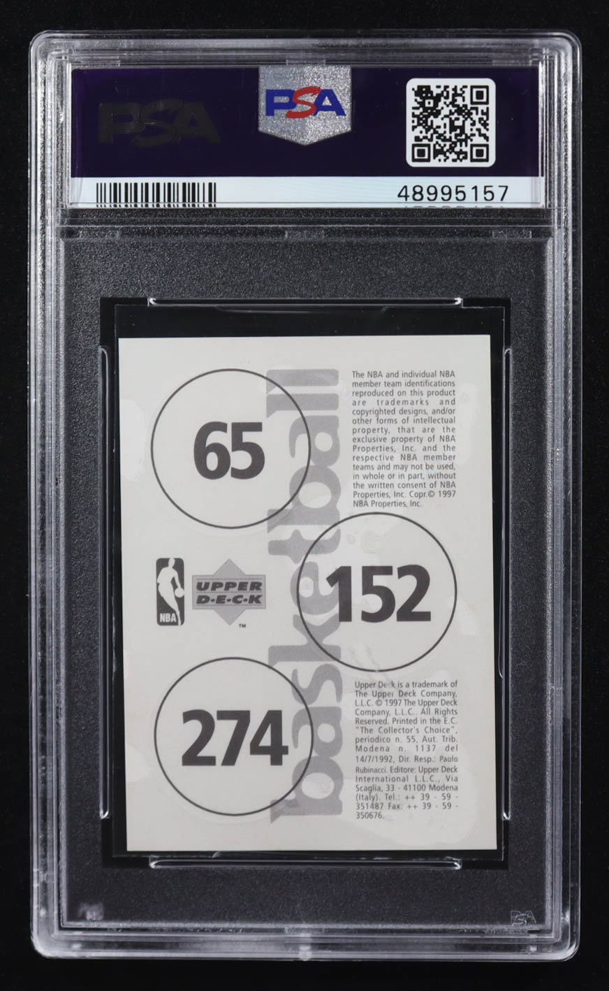 Kobe Bryant / Kendall Gill / Shareef Abdur-Rahim 1997-98 Upper Deck International Italian Stickers #65 #152 #274 (PSA 9) at PristineAuction.com Kobe Bryant / Kendall Gill / Shareef Abdur-Rahim 1997-98 Upper Deck International Italian Stickers #65 #152 #274 (PSA 9) at PristineAuction.com