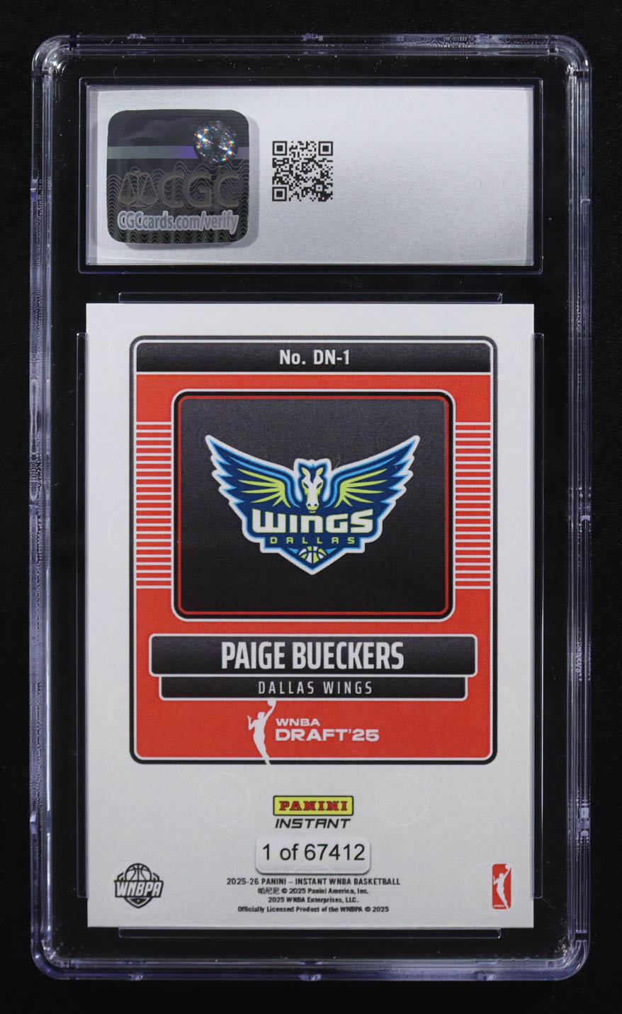 Paige Bueckers 2025-26 Panini Instant WNBA Draft Night #DN-1 RC #1/67412 (CGC 10) at PristineAuction.com Paige Bueckers 2025-26 Panini Instant WNBA Draft Night #DN-1 RC #1/67412 (CGC 10) at PristineAuction.com