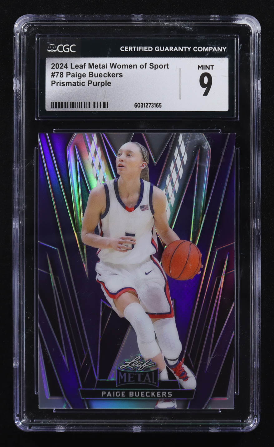 Paige Bueckers 2024 Leaf Metal Women of Sport Prismatic Purple #78 RC #4/12 (CGC 9) at PristineAuction.com Paige Bueckers 2024 Leaf Metal Women of Sport Prismatic Purple #78 RC #4/12 (CGC 9) at PristineAuction.com