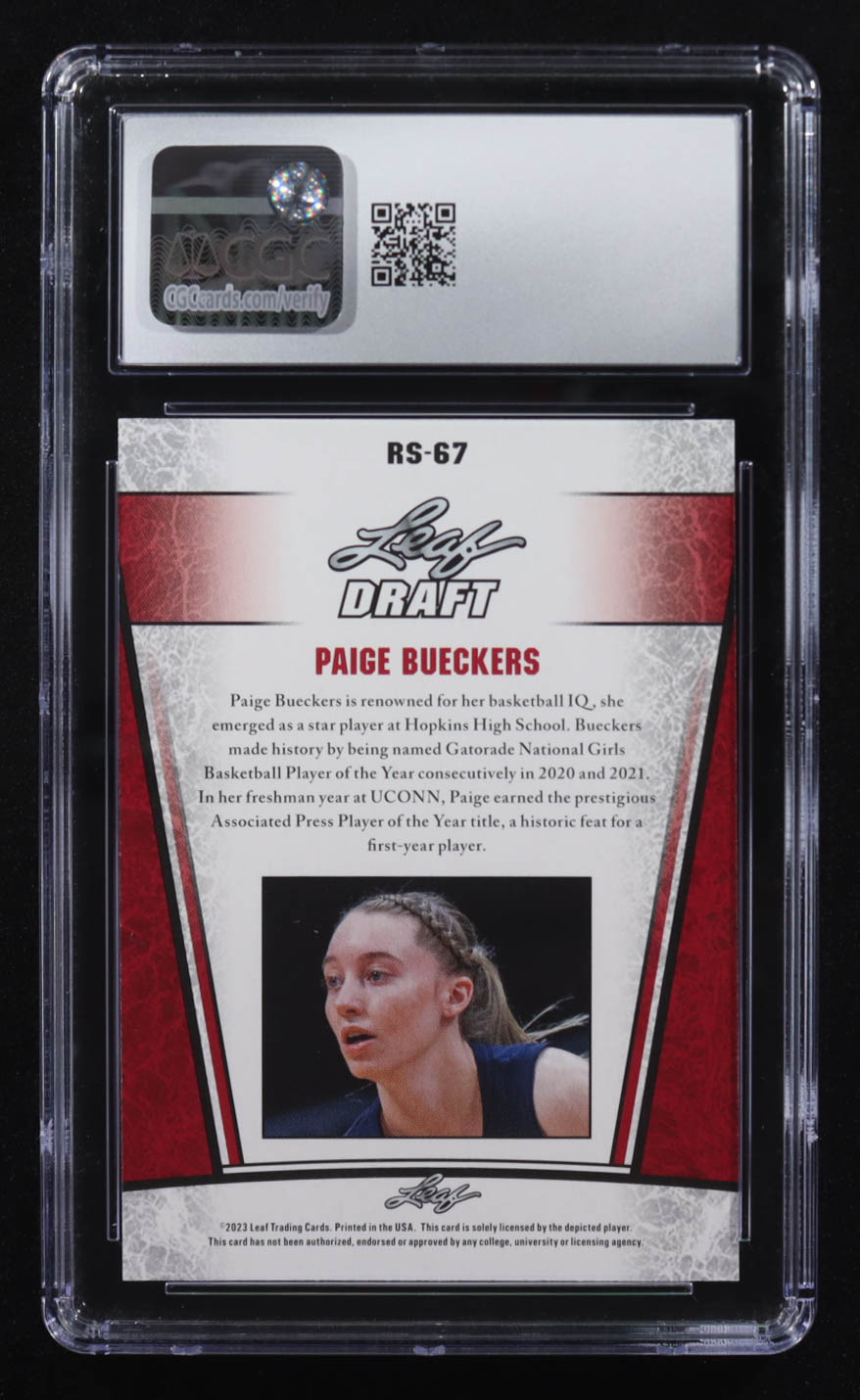 Paige Bueckers 2023 Leaf Draft Special Release Rookie Silver #RS-67 RC (CGC 10) at PristineAuction.com Paige Bueckers 2023 Leaf Draft Special Release Rookie Silver #RS-67 RC (CGC 10) at PristineAuction.com