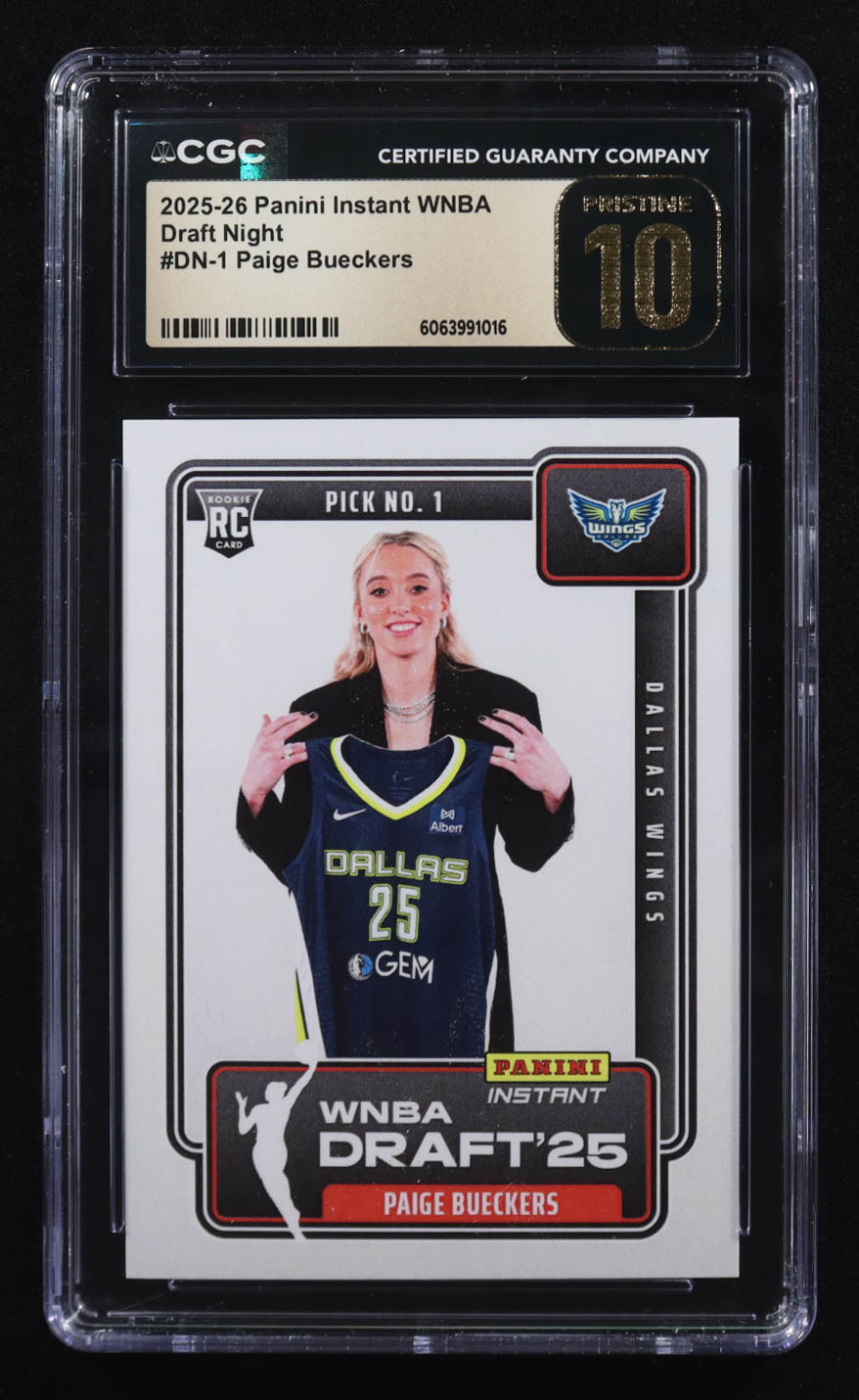 Paige Bueckers 2025-26 Panini Instant WNBA Draft Night #DN-1 RC #1/67412 (CGC 10 | Pristine Black Label) at PristineAuction.com Paige Bueckers 2025-26 Panini Instant WNBA Draft Night #DN-1 RC #1/67412 (CGC 10 | Pristine Black Label) at PristineAuction.com