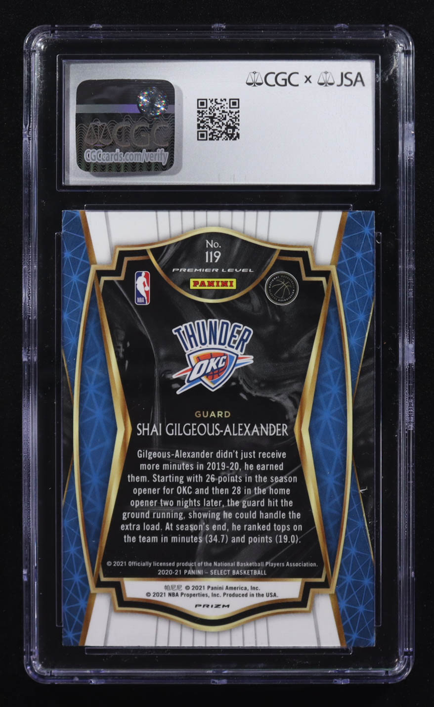 Shai-Gilgeous Alexander Signed 2020-21 Panini Select Blue/White & Purple Cracked Ice #119 (CGC) at PristineAuction.com Shai-Gilgeous Alexander Signed 2020-21 Panini Select Blue/White & Purple Cracked Ice #119 (CGC) at PristineAuction.com