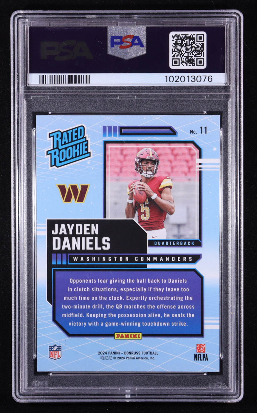 Jayden Daniels 2024 Donruss Rated Rookies Retro #11 RC (PSA 10) at PristineAuction.com Jayden Daniels 2024 Donruss Rated Rookies Retro #11 RC (PSA 10) at PristineAuction.com