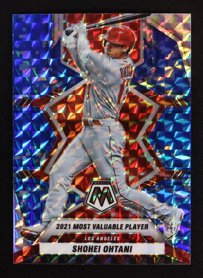 Shohei Ohtani 2022 Panini Mosaic Mosaic Blue Camo #281 AW at PristineAuction.com Shohei Ohtani 2022 Panini Mosaic Mosaic Blue Camo #281 AW at PristineAuction.com