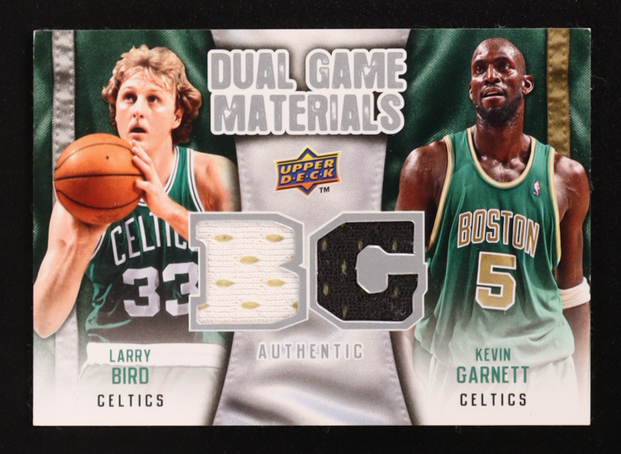 Kevin Garnett / Larry Bird 2009-10 Upper Deck Game Materials Dual #DGLG at PristineAuction.com Kevin Garnett / Larry Bird 2009-10 Upper Deck Game Materials Dual #DGLG at PristineAuction.com
