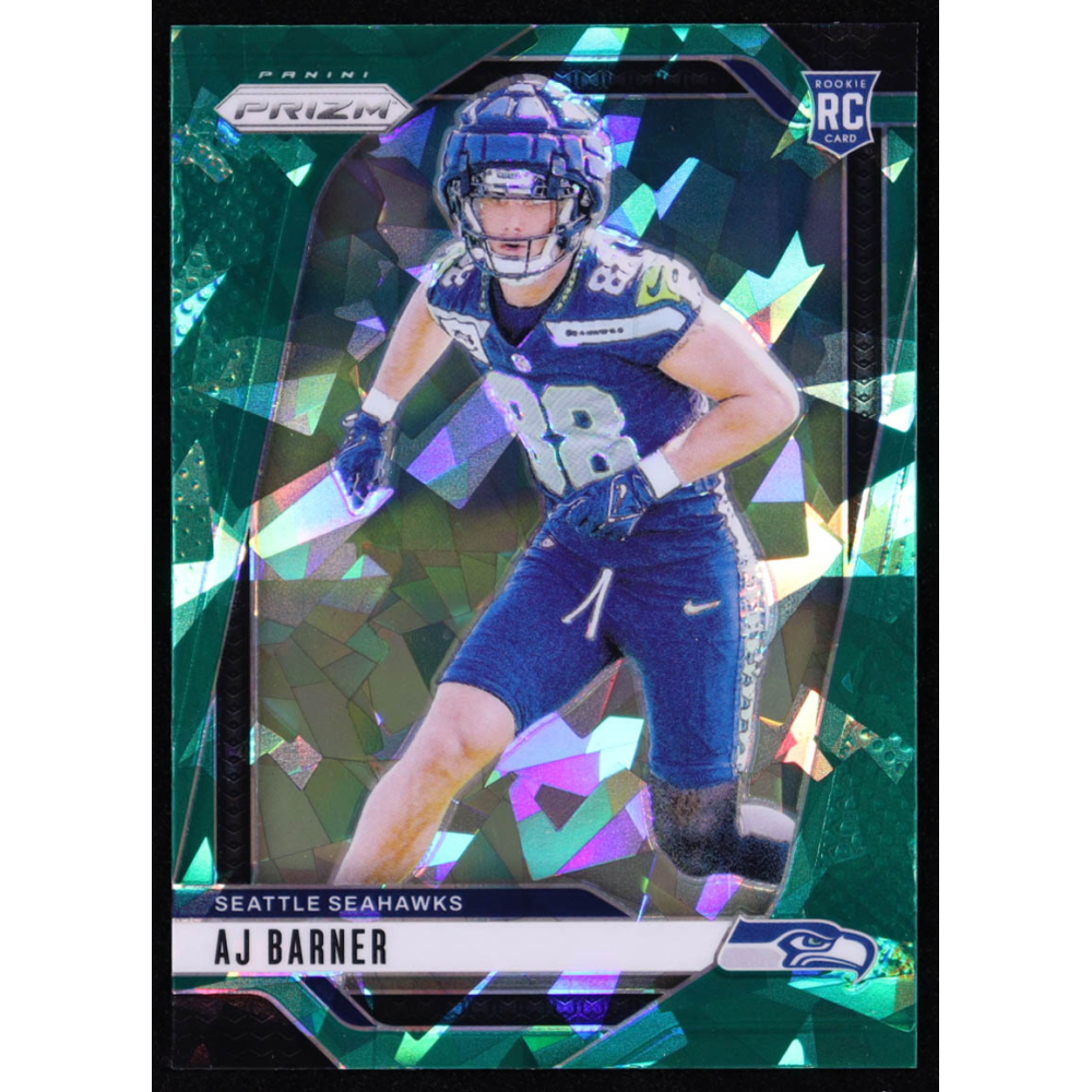 AJ Barner 2024 Panini Prizm Prizms Green Ice #304 RC at PristineAuction.com