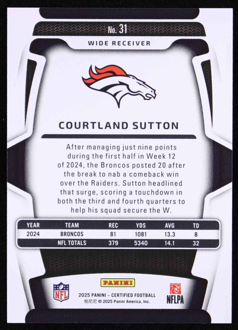 Courtland Sutton 2025 Certified Mirror Teal #31 #68/75 at PristineAuction.com Courtland Sutton 2025 Certified Mirror Teal #31 #68/75 at PristineAuction.com