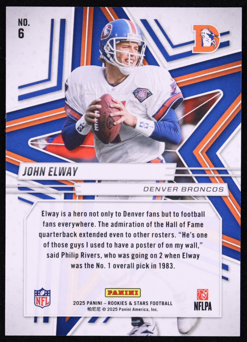 John Elway 2025 Panini Rookies & Stars Purple #6 #678/999 at PristineAuction.com John Elway 2025 Panini Rookies & Stars Purple #6 #678/999 at PristineAuction.com